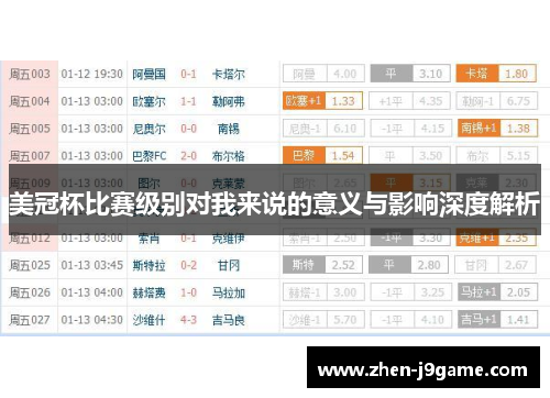 美冠杯比赛级别对我来说的意义与影响深度解析