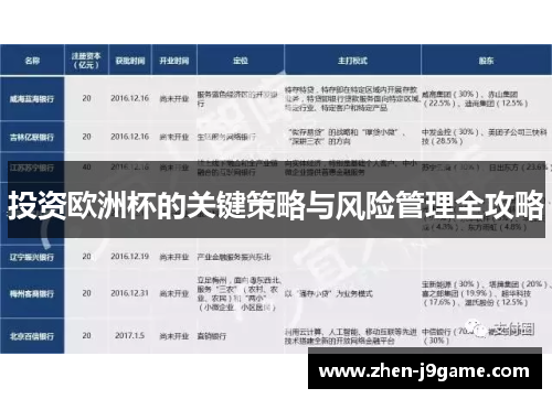 投资欧洲杯的关键策略与风险管理全攻略